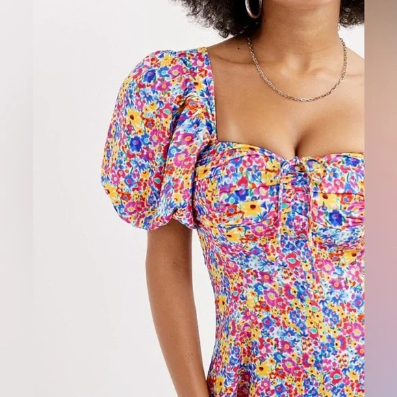 NWT For Love & Lemons Sasha Mini Dress Blue Dizzy Floral - Picture 3 of 9